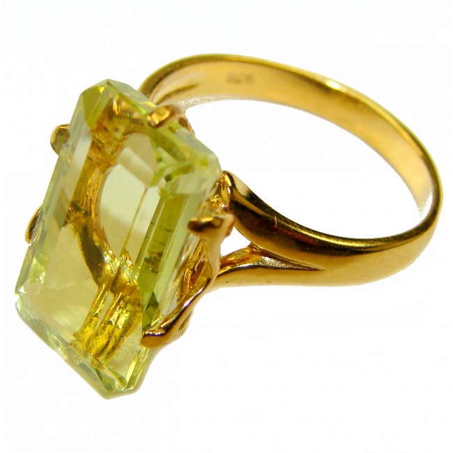 Solid 9.8 carat Genuine Lemon Quartz 18K Gold over .925 Sterling Silver handcrafted ring size 8 - photo 1