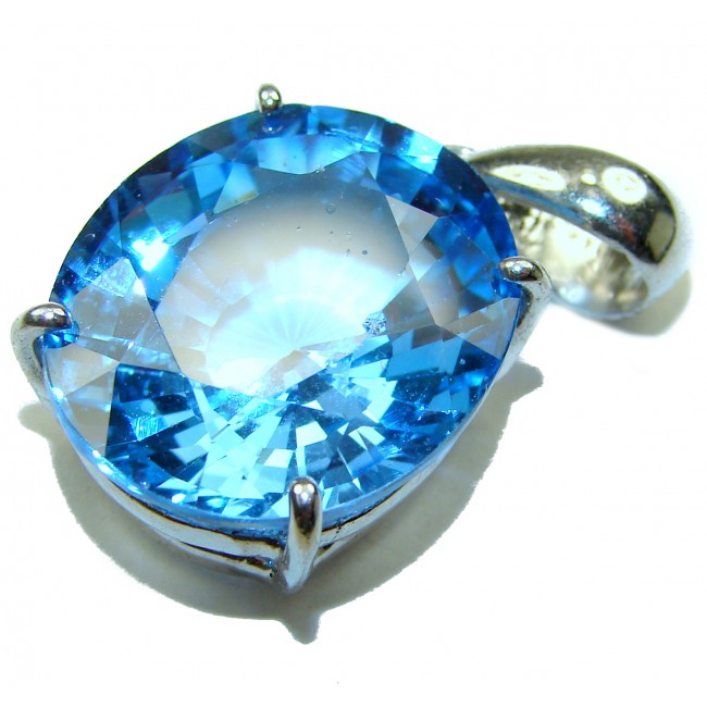 Pacifica fancy oval cut 16.5 carat London Blue Topaz .925 Sterling Silver handmade Pendant