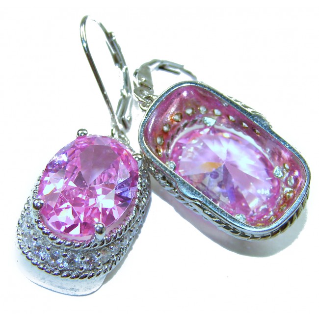Exceptional- 18.7 carat Pink Topaz .925 Sterling Silver Handcrafted Statement earrings