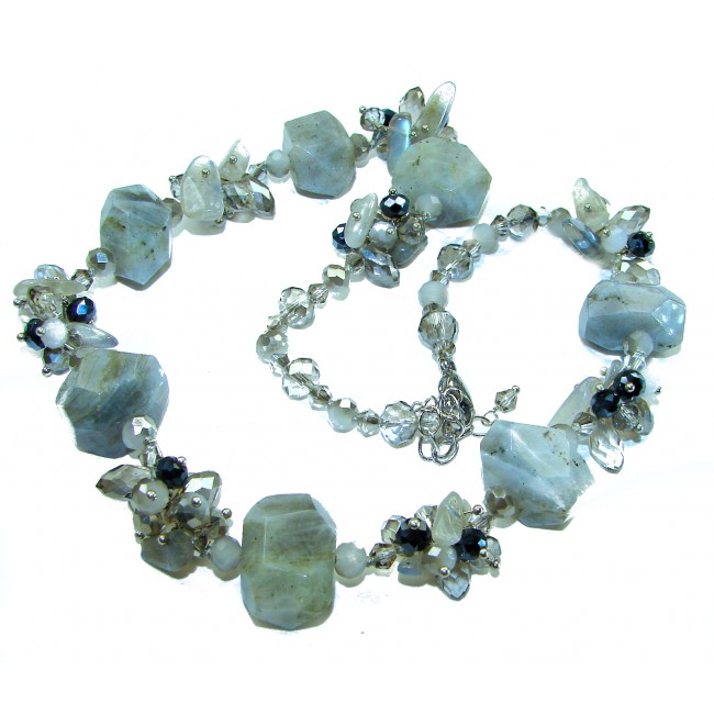 One of the kind great Tourmalinated Quartz Spinel .925 Sterling Silver necklace