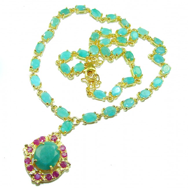 Sofia 32.2 carat authentic Colombian Emerald 18K Gold over .925 Sterling Silver handcrafted Statement necklace