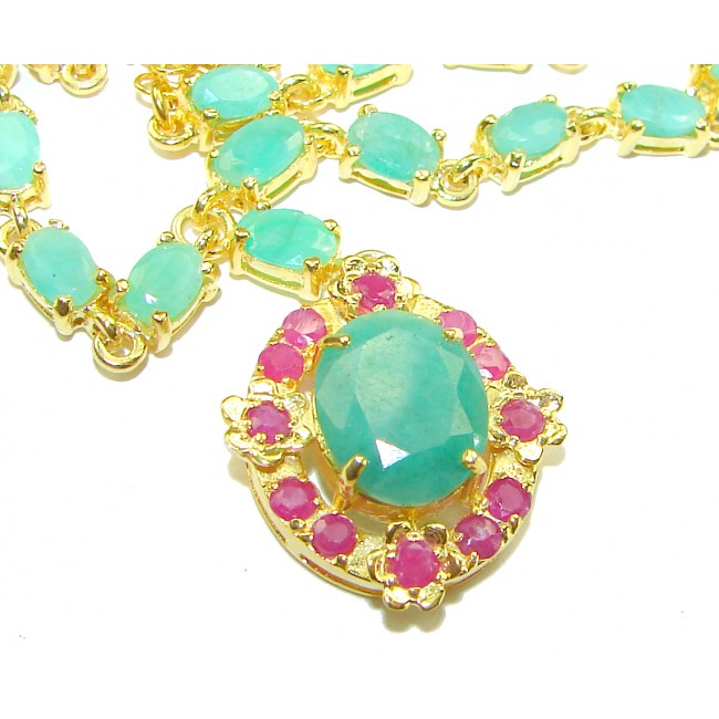Sofia 32.2 carat authentic Colombian Emerald 18K Gold over .925 Sterling Silver handcrafted Statement necklace