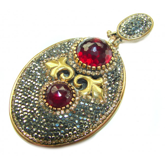 Victorian Style authentic Ruby .925 Sterling Silver handmade Pendant