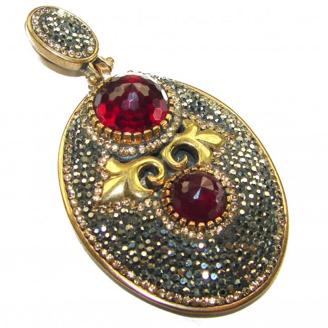 Victorian Style authentic Ruby .925 Sterling Silver handmade Pendant