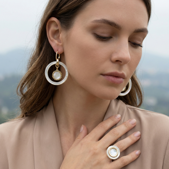 Spectacular Genuine Blister Pearl 18K Gold over .925 Sterling Silver handcrafted Large Statement Earrings