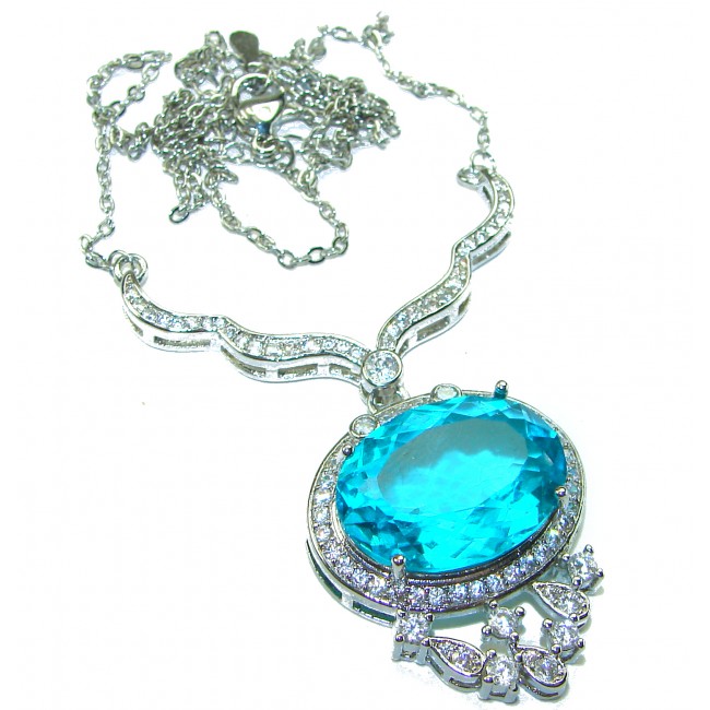 A Wild Ocean genuine 27.4 carat Paraiba Tourmaline .925 Sterling Silver handmade Statement necklace