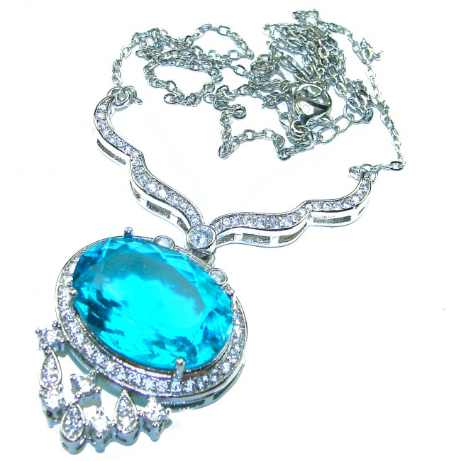 A Wild Ocean genuine 27.4 carat Paraiba Tourmaline .925 Sterling Silver handmade Statement necklace