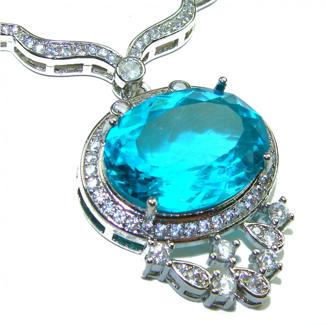 A Wild Ocean genuine 27.4 carat Paraiba Tourmaline .925 Sterling Silver handmade Statement necklace