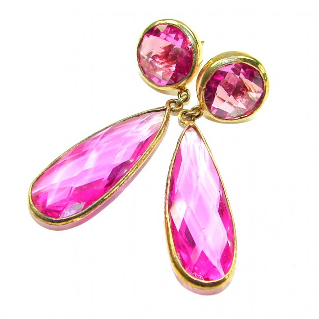Tiffany - authentic 27.5 carat Pink Sapphire .925 Sterling Silver dipped in 14K Gold handcrafted Statement Earrings