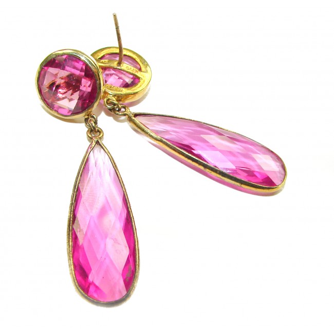 Tiffany - authentic 27.5 carat Pink Sapphire .925 Sterling Silver dipped in 14K Gold handcrafted Statement Earrings