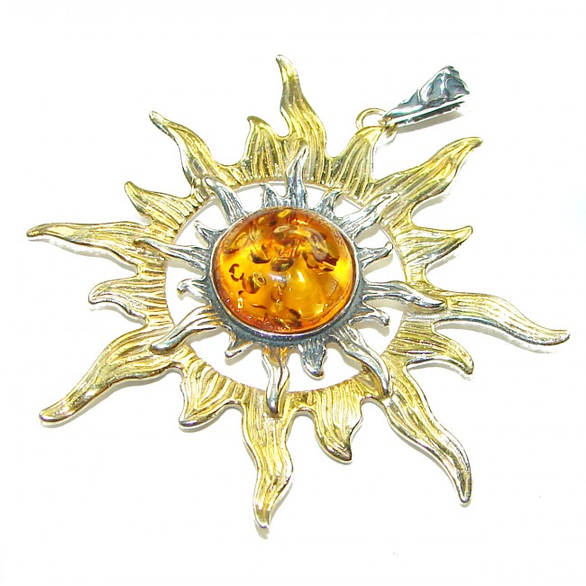 Bright Sun Baltic Polish Amber 14k Gold over .925 Sterling Silver handcrafted Pendant