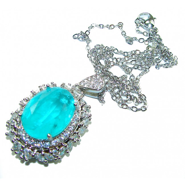 Rio Grande do Norte - Brazilian's Briliance - oval cut 15.5 carat Paraiba Tourmaline .925 Sterling Silver handcrafted necklace