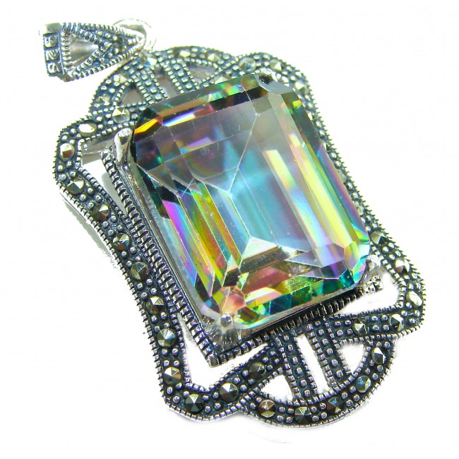 Spectacular 14.2 cut Mystic Topaz Marcasite .925 Sterling Silver handcrafted Pendant