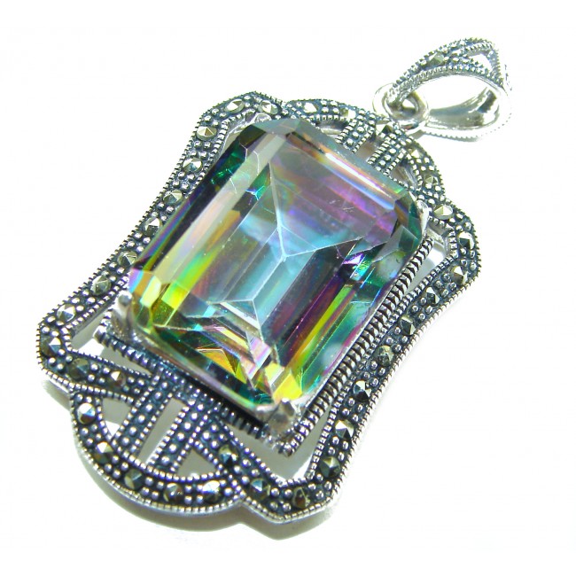 Spectacular 14.2 cut Mystic Topaz Marcasite .925 Sterling Silver handcrafted Pendant