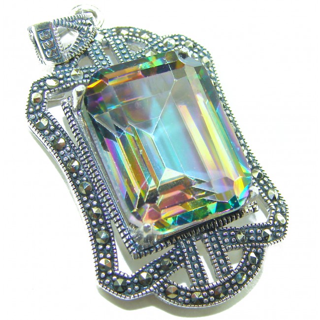 Spectacular 14.2 cut Mystic Topaz Marcasite .925 Sterling Silver handcrafted Pendant