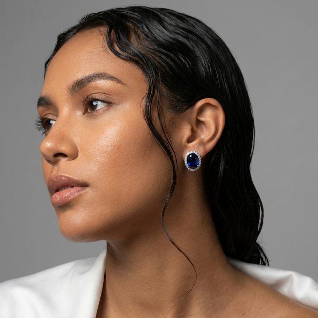 Giovanna - Authentic oval cut 25.9 carat Tanzanite .925 Sterling Silver handcrafted earrings