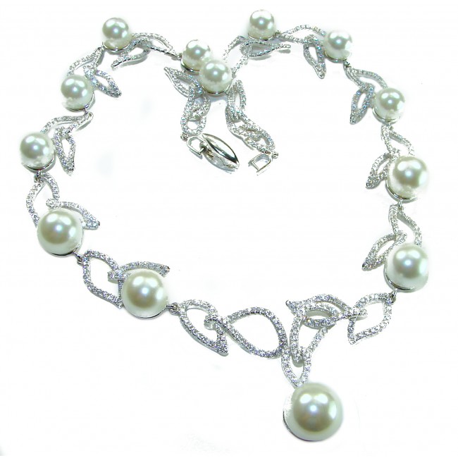 Baroque Style natural white Pearl 14K white Gold over .925 Sterling Silver handcrafted Necklace - photo 4