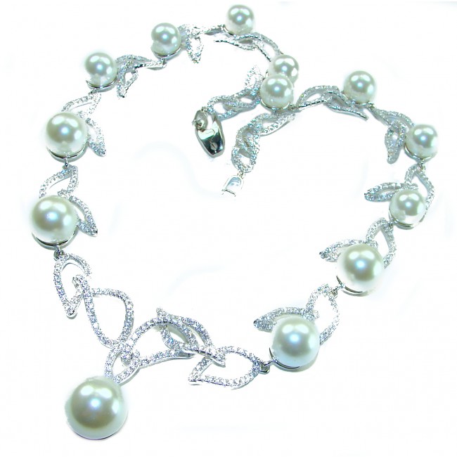 Baroque Style natural white Pearl 14K white Gold over .925 Sterling Silver handcrafted Necklace - photo 3