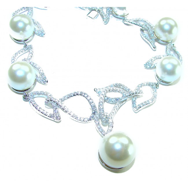Baroque Style natural white Pearl 14K white Gold over .925 Sterling Silver handcrafted Necklace - photo 2