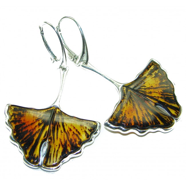 Wonderful Butterflies carved Baltic Polish Amber .925 Sterling Silver earrings