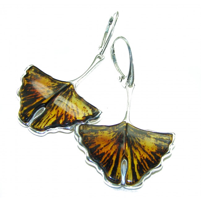 Wonderful Butterflies carved Baltic Polish Amber .925 Sterling Silver earrings