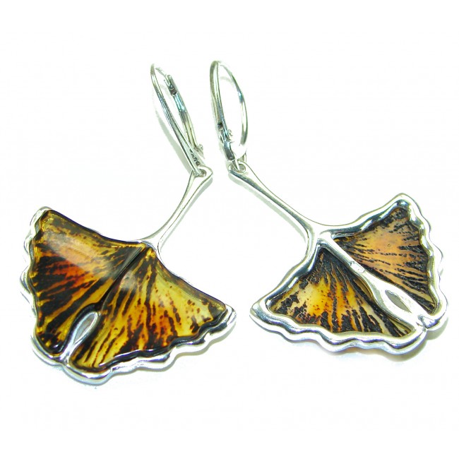 Wonderful Butterflies carved Baltic Polish Amber .925 Sterling Silver earrings