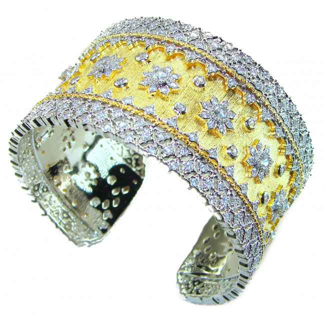 Byzantine design Authentic White Topaz 18K Gold over .925 Sterling Silver handcrafted Bracelet / Cuff