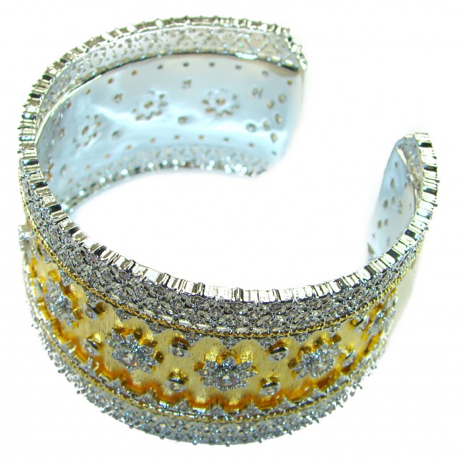 Byzantine design Authentic White Topaz 18K Gold over .925 Sterling Silver handcrafted Bracelet / Cuff
