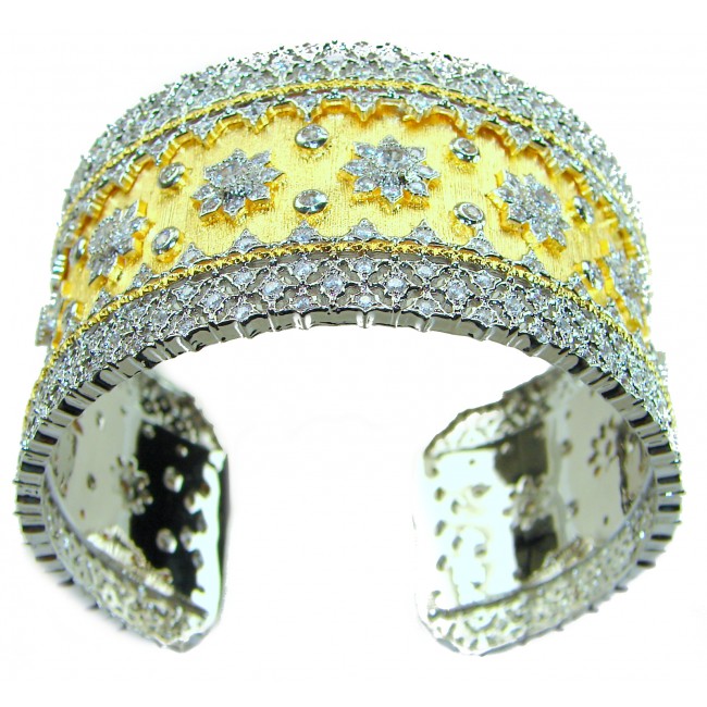 Byzantine design Authentic White Topaz 18K Gold over .925 Sterling Silver handcrafted Bracelet / Cuff