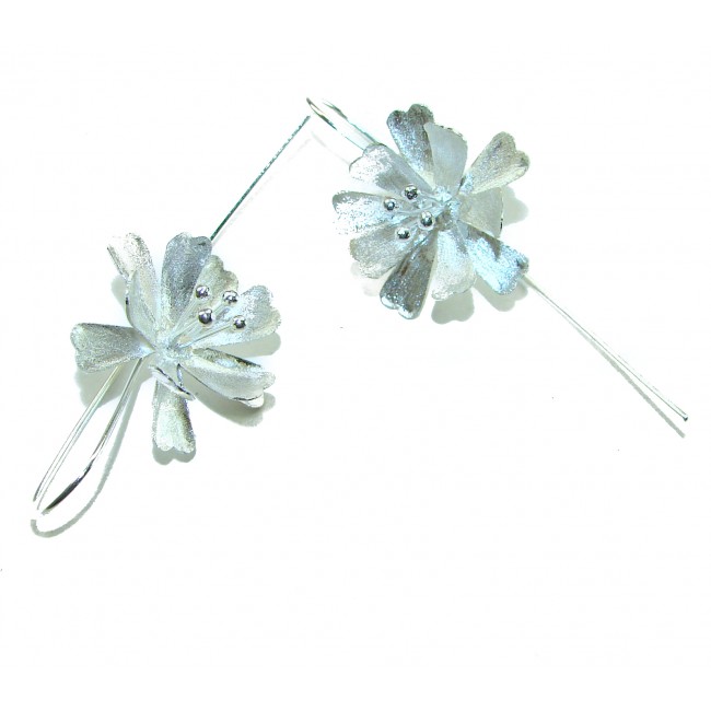 Silver Flowers Italy made .925 Sterling Silver Earrings - photo 1