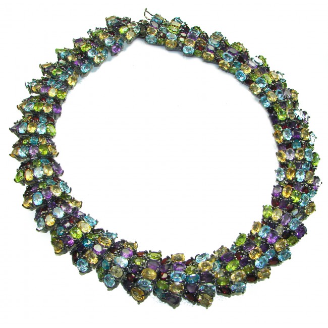 Infinity 285.5 carat Authentic Multigems Black Rhodium over .925 Sterling Silver handcrafted Statement necklace