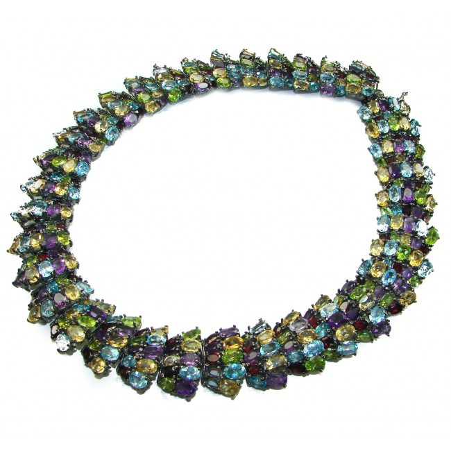Infinity 285.5 carat Authentic Multigems Black Rhodium over .925 Sterling Silver handcrafted Statement necklace
