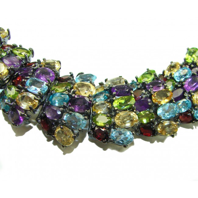 Infinity 285.5 carat Authentic Multigems Black Rhodium over .925 Sterling Silver handcrafted Statement necklace