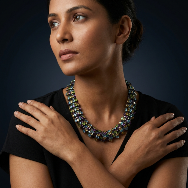 Infinity 285.5 carat Authentic Multigems Black Rhodium over .925 Sterling Silver handcrafted Statement necklace