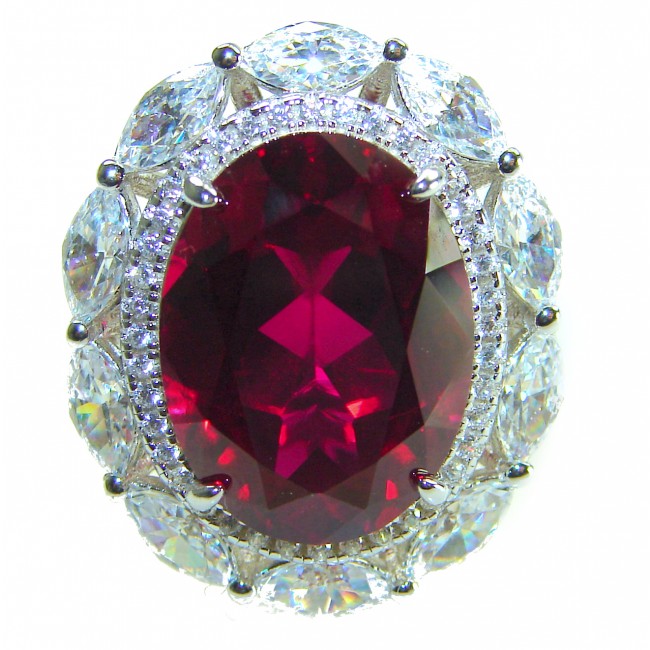 Bella Rosa Genuine 18.2 CARAT Star Ruby .925 Sterling Silver Large Statement Ring size 7 1/4 - Close-up of Bella Rosa 18.2 carat star ruby ring with diamonds.