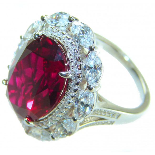 Bella Rosa Genuine 18.2 CARAT Star Ruby .925 Sterling Silver Large Statement Ring size 7 1/4 - Side view of Bella Rosa 18.2 CARAT Star Ruby ring with diamond accents.