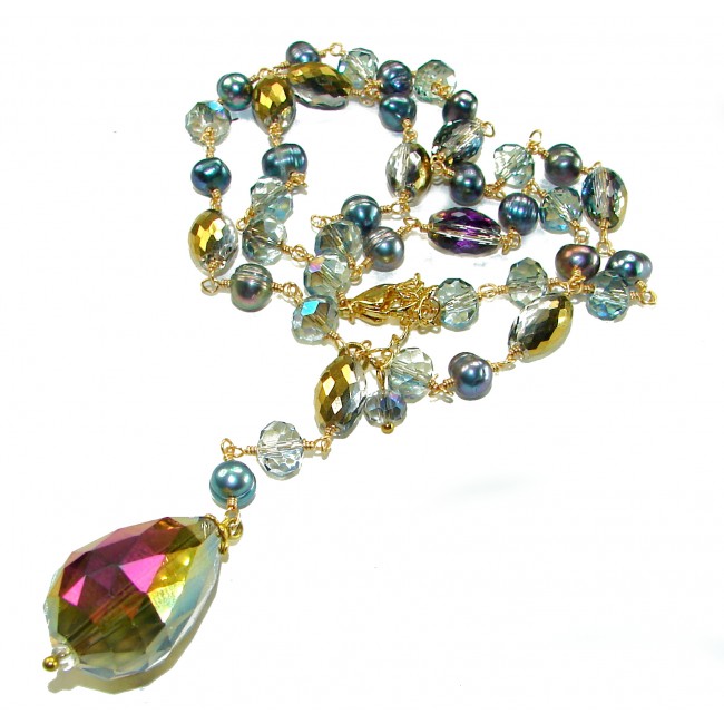 Bohemian Style Huge Genuine 34 inches Titanum Crystal .925 Sterling Silver handmade necklace