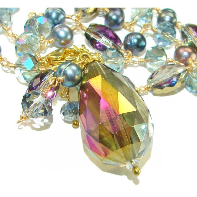 Bohemian Style Huge Genuine 34 inches Titanum Crystal .925 Sterling Silver handmade necklace