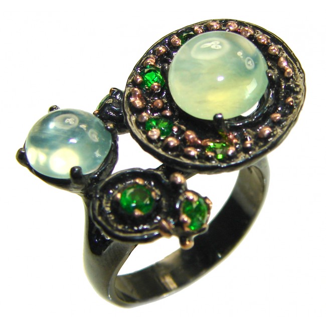 Best quality Prehnite black rhodium over .925 Sterling Silver handcrafted Ring Size 8 3/4