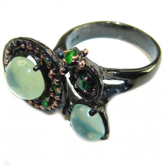 Best quality Prehnite black rhodium over .925 Sterling Silver handcrafted Ring Size 8 3/4