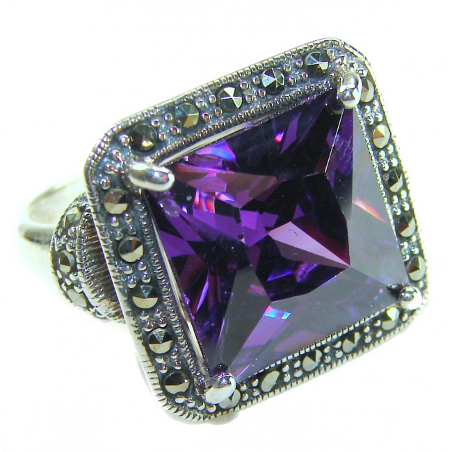 Purple King cushion cut 25.2 carat Amethyst .925 Sterling Silver Handcrafted Large Ring size 8