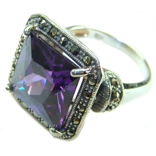 Purple King cushion cut 25.2 carat Amethyst .925 Sterling Silver Handcrafted Large Ring size 8
