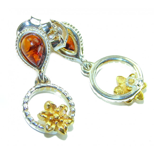 Baltic Amber 2 tones .925 Sterling Silver entirely handcrafted earrings