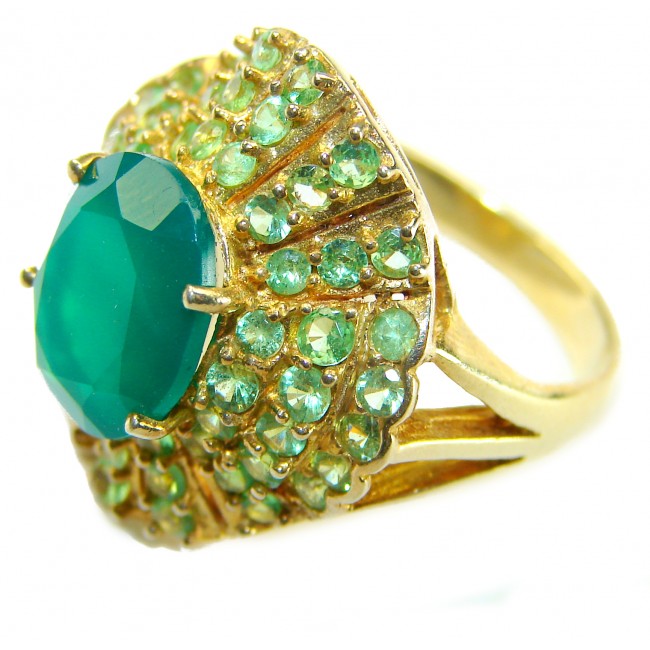 Elizabeth 4 Prong oval cut 5.9 carat Colombian Emerald .925 Sterling Silver dipped in 22K GOLD handcrafted Ring size 7