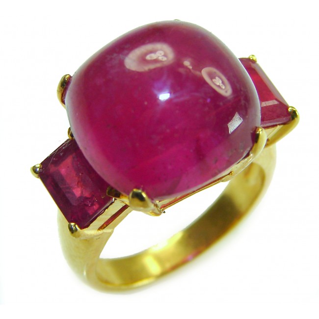 Enchanted Beauty 18.9 carat natural Ruby 22K Gold over .925 Sterling Silver Huge handcrafted Ring s. 7