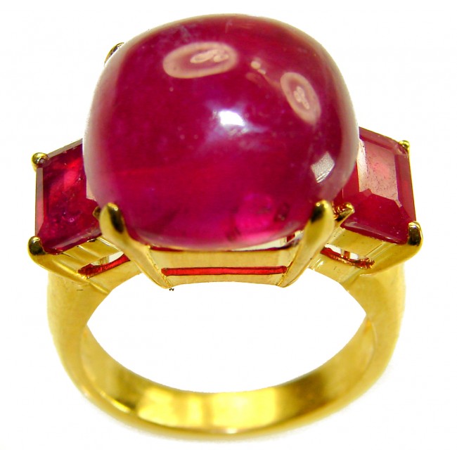Enchanted Beauty 18.9 carat natural Ruby 22K Gold over .925 Sterling Silver Huge handcrafted Ring s. 7
