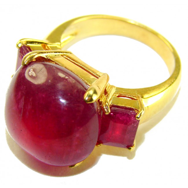 Enchanted Beauty 18.9 carat natural Ruby 22K Gold over .925 Sterling Silver Huge handcrafted Ring s. 7