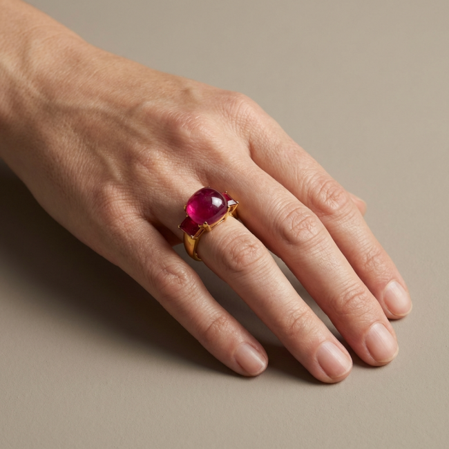 Enchanted Beauty 18.9 carat natural Ruby 22K Gold over .925 Sterling Silver Huge handcrafted Ring s. 7