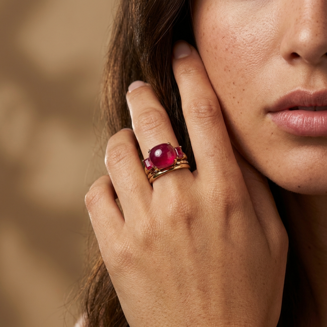 Enchanted Beauty 18.9 carat natural Ruby 22K Gold over .925 Sterling Silver Huge handcrafted Ring s. 7