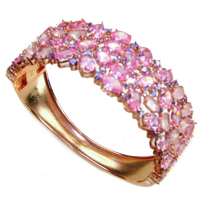 Luxurious 85.4 carat Pink Sapphire 22K real Gold over .925 Sterling Silver handcrafted Bracelet